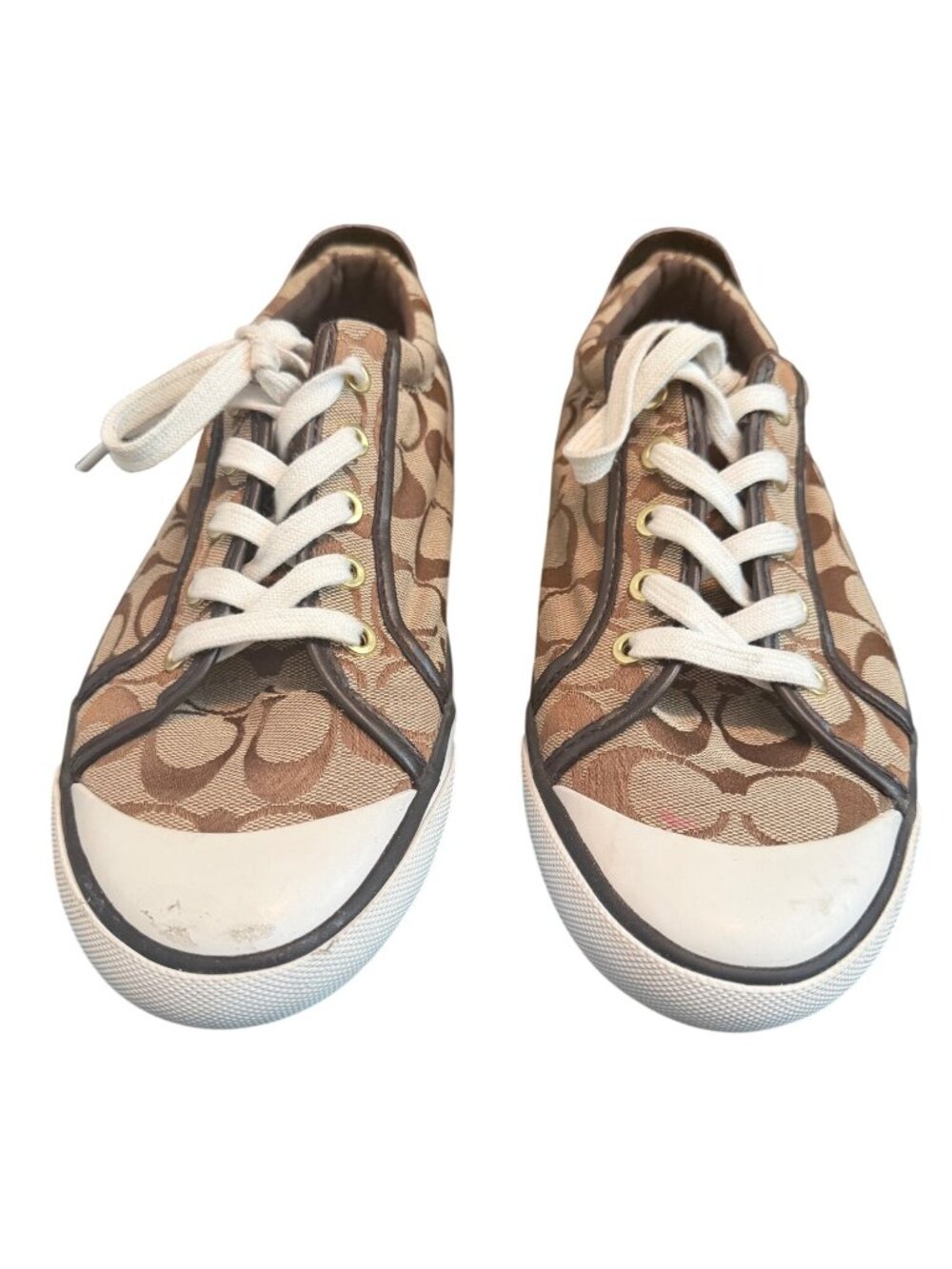 Coach Barrett Womens Signature Logo Beige Sneakers Size 10B With Lace-Up Closure